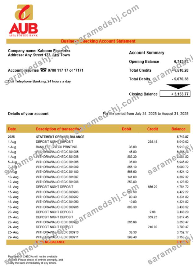 Asia United Bank (AUB) company statement Word and PDF format